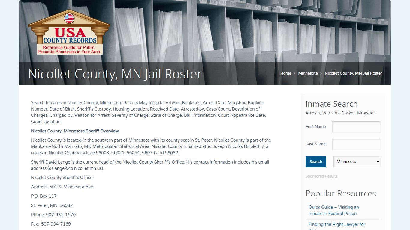 Nicollet County, MN Jail Roster | Name Search